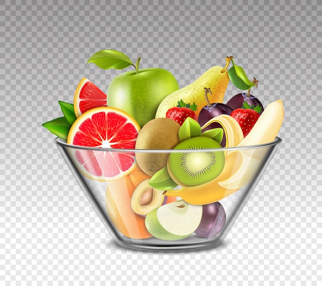 Realistic Fruits In Glass Bowl