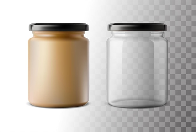 Realistic full and empty glass jars