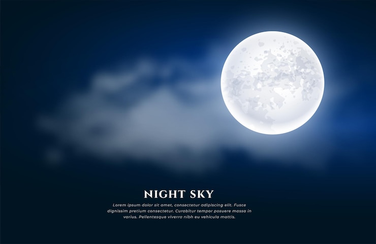 Free Vector realistic full moon and star midnight background with cloud effect