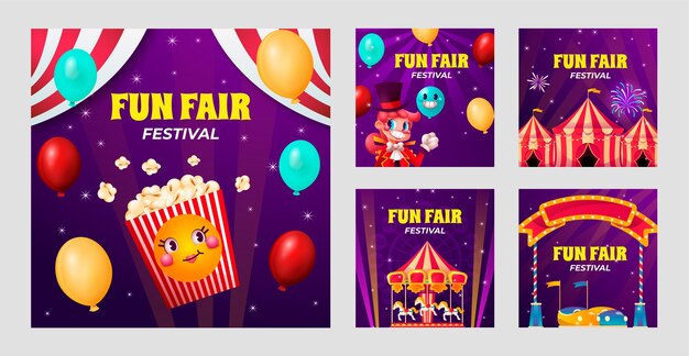 Free vector realistic fun fair instagram posts