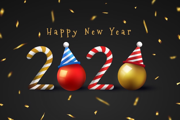 Realistic funny new year background with confetti