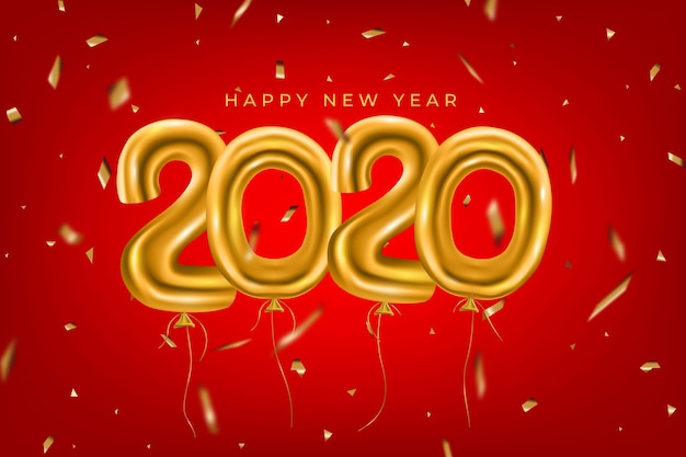 Realistic funny new year background with golden balloons