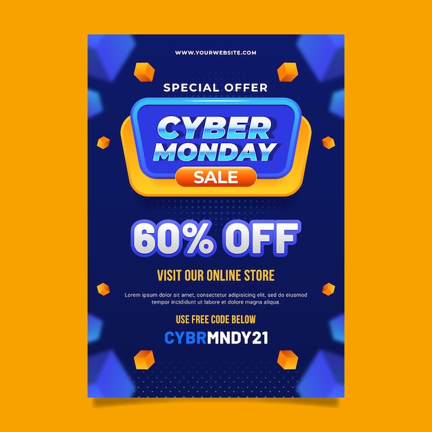 Realistic futuristic cyber monday vertical poster template