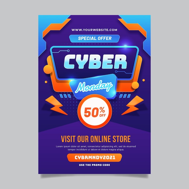 Realistic futuristic cyber monday vertical poster template