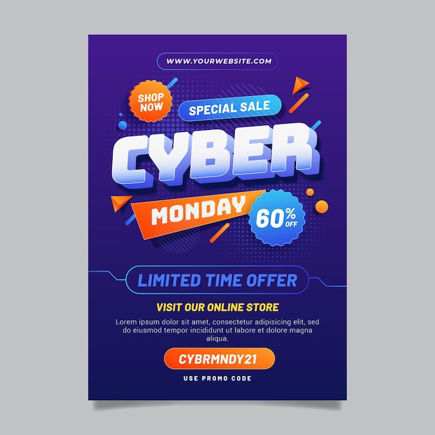 Realistic futuristic cyber monday vertical poster template