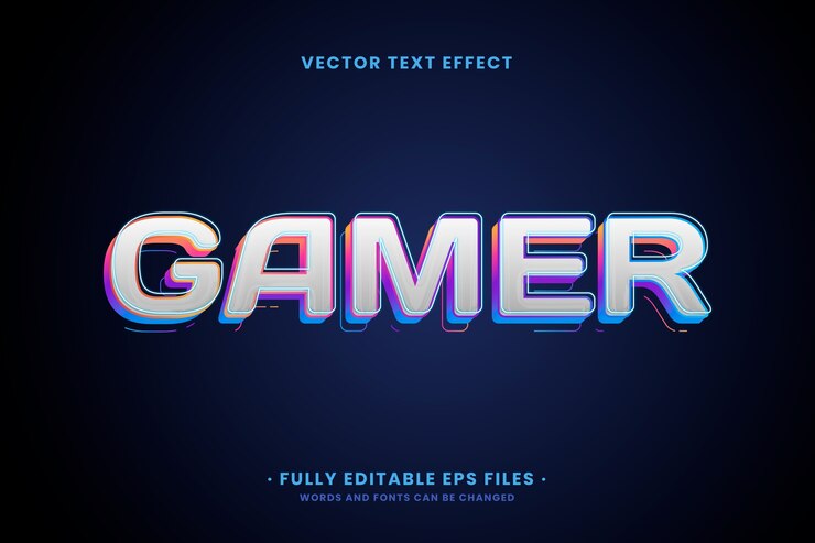 무료 Vector 현실적인 게이머 텍스트 효과