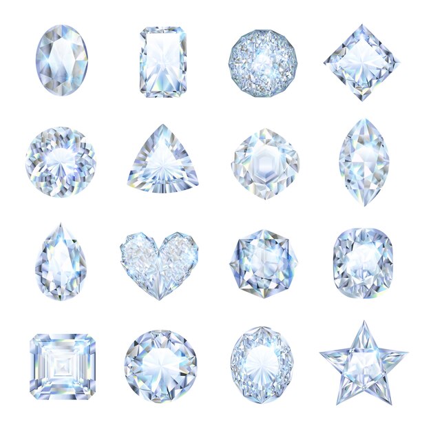 Realistic gemstones icons set with different shape isolated 
