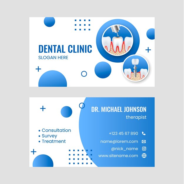 Realistic geometric dental clinic horizontal business card