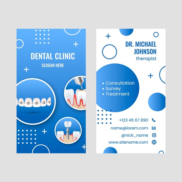 Free vector realistic geometric dental clinic vertical business card