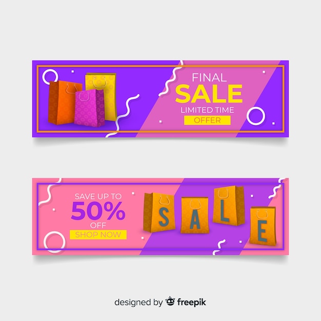 Realistic geometric sale banner collection