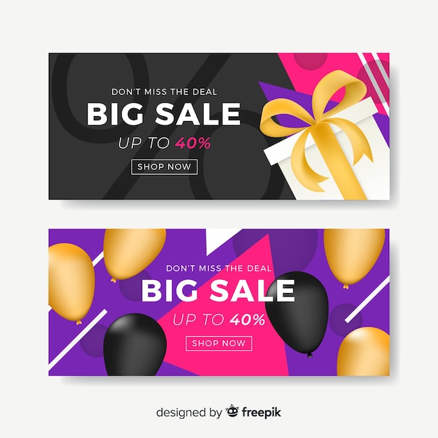 Realistic geometric sale banner collection