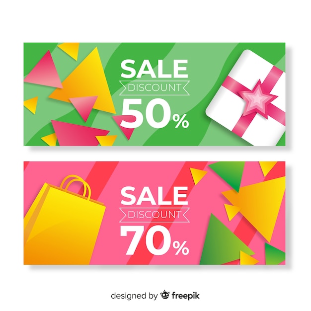 Realistic geometric sale banner collection