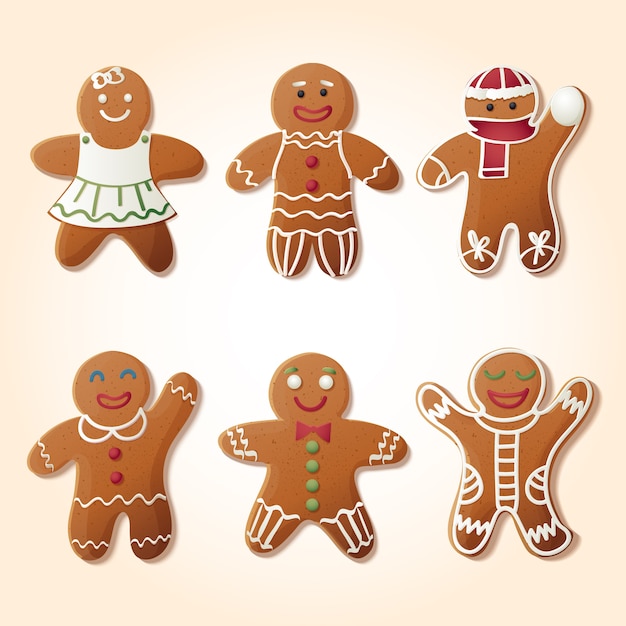 Realistic gingerbread man cookie collection