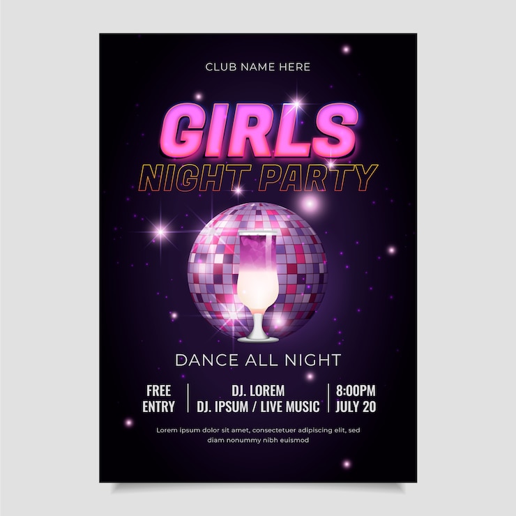 Free Vector realistic girls night party poster with globe