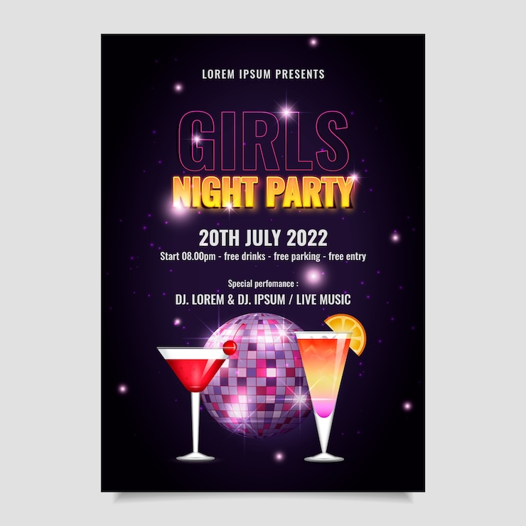 Free Vector realistic girls night party poster