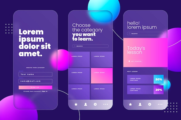 Реалистичный шаблон мобильного приложения Glassmorphism