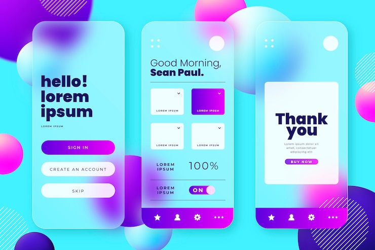 Free Vector realistic glassmorphism mobile app template