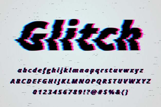 Realistic glitch font alphabet