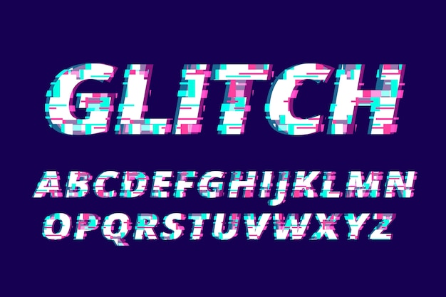 Realistic glitch font alphabet