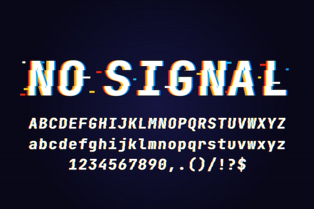 Realistic glitch font with alphabet