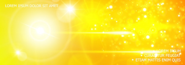 Realistic glitter and light effects background with lens flare sparkle sunlight flash effects in yellow colors