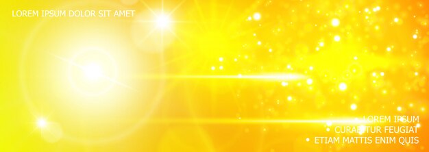 Realistic glitter and light effects background with lens flare sparkle sunlight flash effects in yellow colors