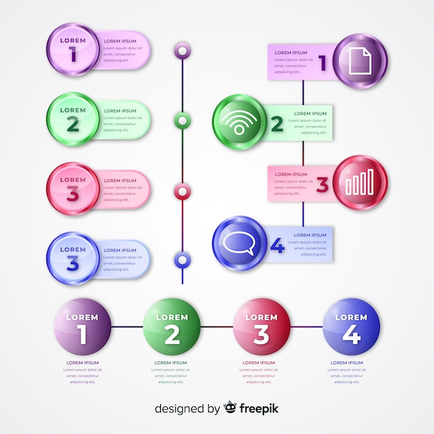 Realistic glossy colorful timeline infographic