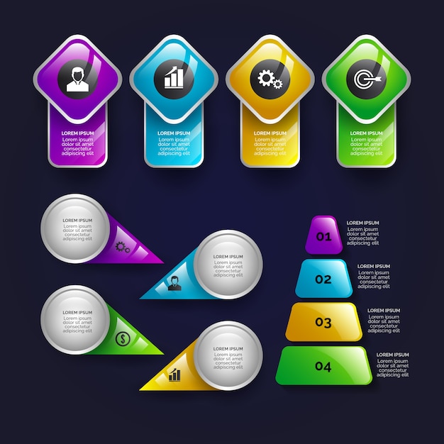 Vettore gratuito pacchetto di elementi infographic lucido realistico