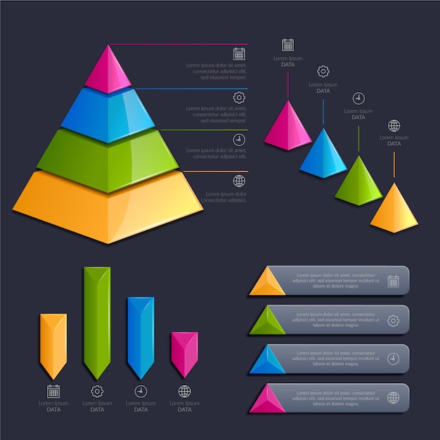 Vettore gratuito pacchetto di elementi infographic lucido realistico