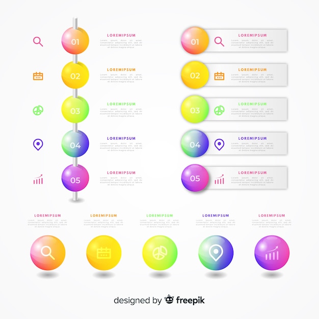 Raccolta di elementi infographic di plastica lucida realistica