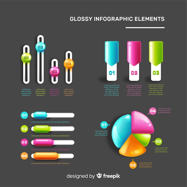 Реалистичные глянцевые пластиковые элементы инфографики
