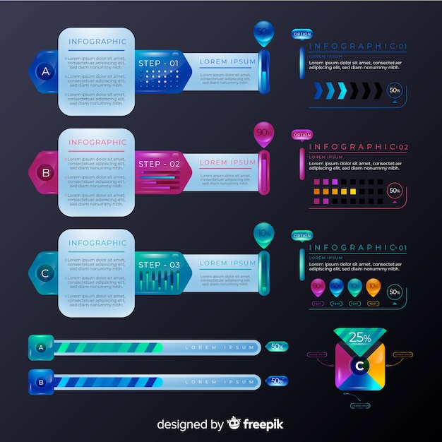 현실적인 광택 플라스틱 infographic 템플릿