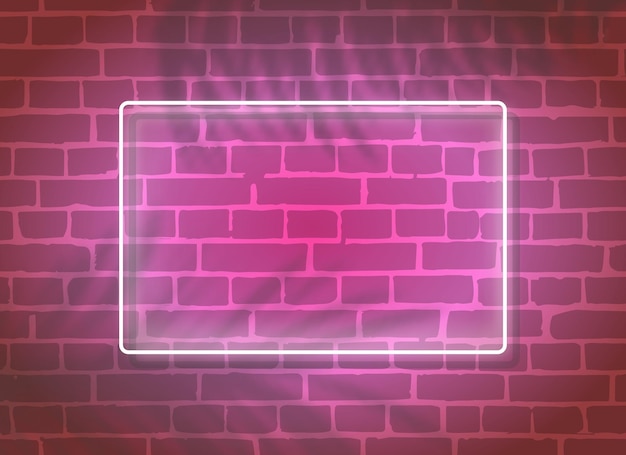 Realistic glowing neon frame on brick pink wall