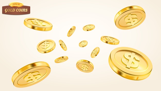 Realistic gold coin explosion or splash on white background