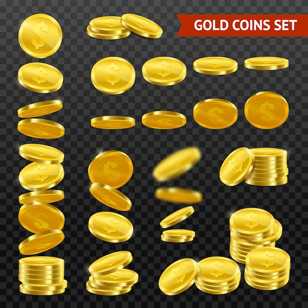 Free vector realistic gold coins darktransparent set