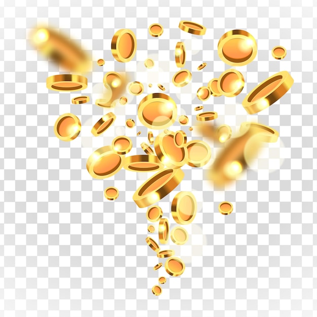 Realistic gold coins explosion vector illustration