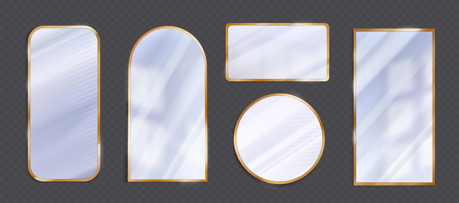 Free Vector | Realistic gold mirror with reflection vector set