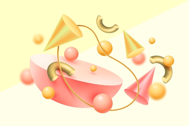Realistic gold and pink 3d shapes floating background