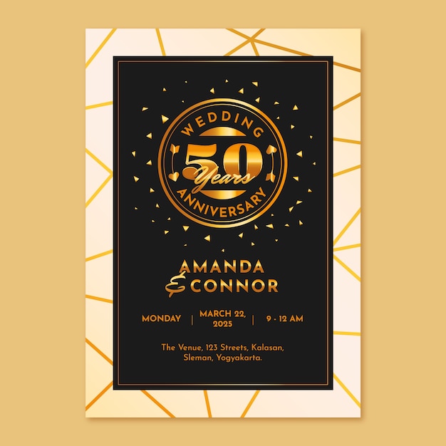 Free vector realistic golden anniversary invitation