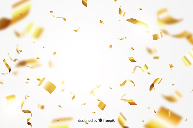 Realistic golden confetti background