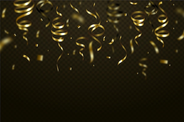 Realistic golden confetti falling background