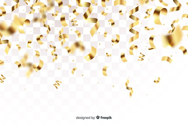 Realistic golden confetti on transparent background