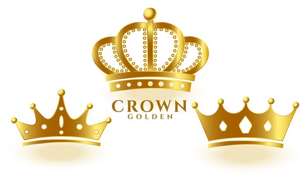 Realistic golden crown set for king or queen