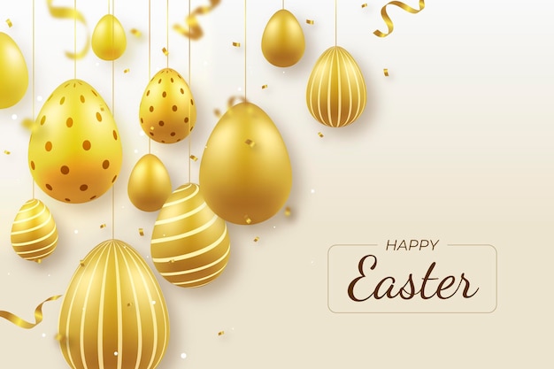 Realistic golden easter illustration with eggs