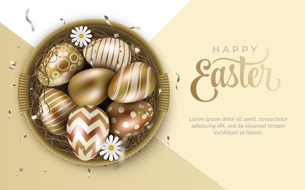 Realistic golden easter illustration