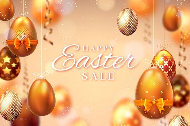 Realistic golden easter sale illustration