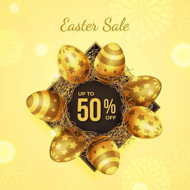 Realistic golden easter sale illustration