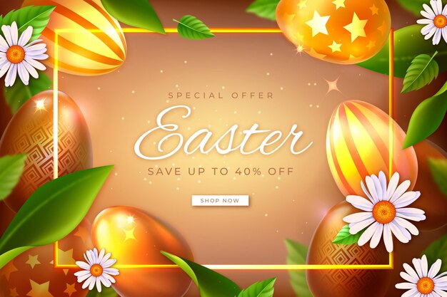 Realistic golden easter sale illustration