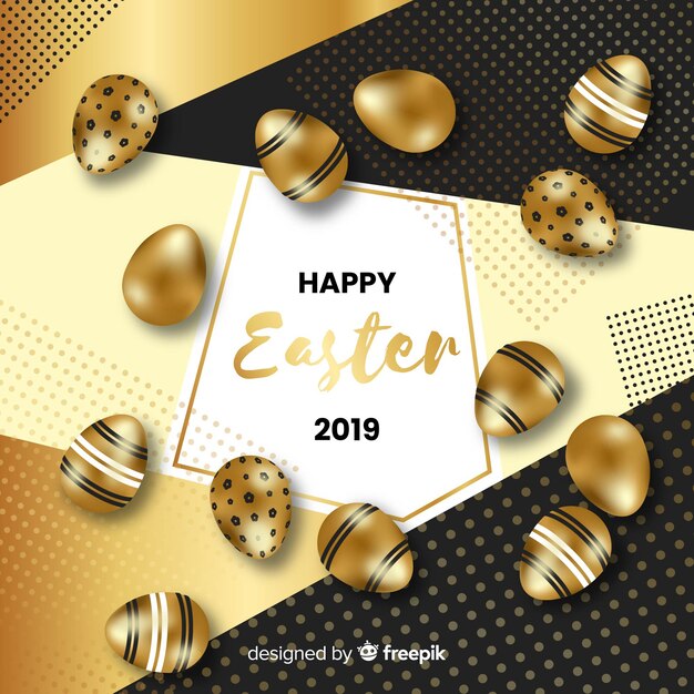 Realistic golden eggs easter day background