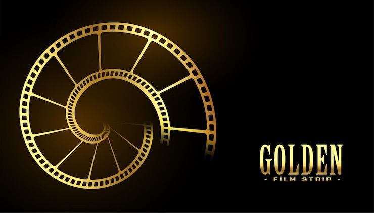 Free Vector realistic golden film strip cinema background vector illustration
